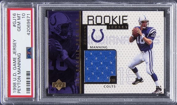 1998 UD NFL Rookie Premier Game Jersey #GJ16 Peyton Manning Rookie Card - PSA GEM MT 10